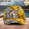 Maxcorners Fishing Metallic Gold Stripe Personalized Name 3D Cap