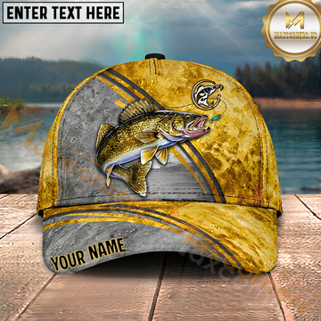 Maxcorners Fishing Metallic Gold Stripe Personalized Name 3D Cap