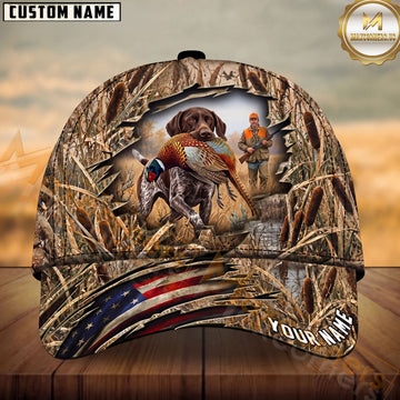Maxcorners Bird Hunting Dog Pheasant Hunter Camo American Flag Personalized Name Unisex 3D Cap