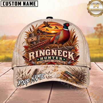 Maxcorners Ringneck Hunter Autumn Flush Wild & Free Pheasant Sunset Personalized Name Unisex 3D Cap