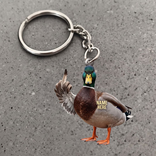 Maxcorners Realistic Mallard Duck Middle Finger Sarcastic Bird Custom Name Gift 2D Flat Arcrylic Ornament, Keychain