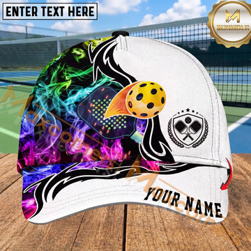 Maxcorners Pickleball Cap Neon Flame Crossed Paddles Colorful Design Personalized Name 3D Cap