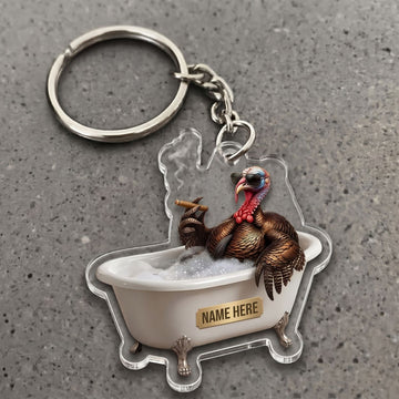 Maxcorners Wild Turkey In Bathtub Sunglasses Smoking Cigar Custom Name Gift 2D Flat Arcrylic Ornament, Keychain