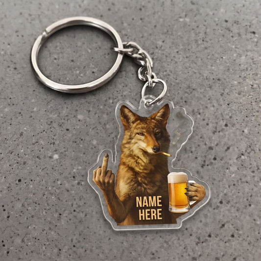 Maxcorners Wolf Coyote Middle Finger Drinking Beer Glass Custom Name Gift 2D Flat Arcrylic Ornament, Keychain