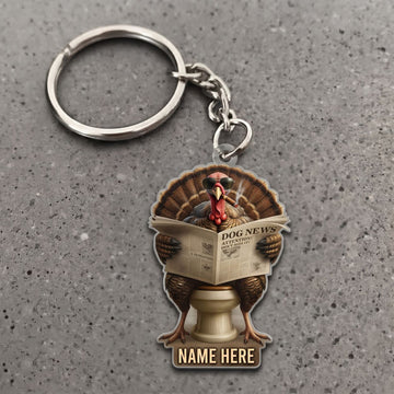 Maxcorners Wild Turkey Sitting On Toilet Reading Newspaper Sunglasses Custom Name Gift 2D Flat Arcrylic Ornament, Keychain