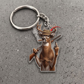 Maxcorners Deer Hunter Middle Finger Smoking Cigar Shotgun Custom Name Gift 2D Flat Arcrylic Ornament, Keychain