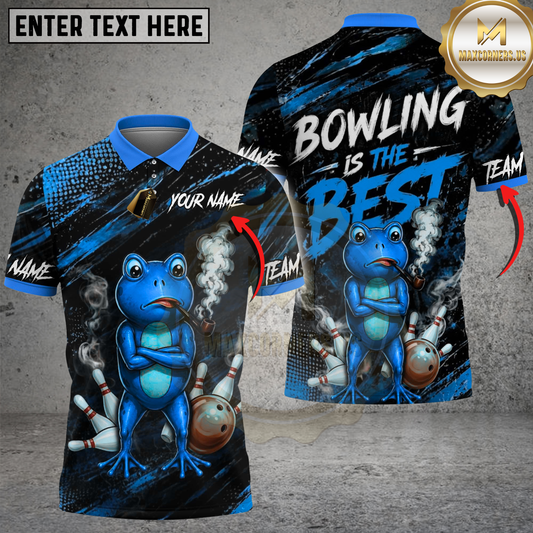 Maxcorners Bowling Is The Best Cool Green Frog Smoking Pipe Quote Multi Options Personalized Name, Team Name Unisex 3D Shirt (4 Colors)