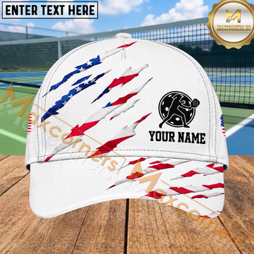 Maxcorners Pickleball Female Player Patriotic Claw Scratch Personalized Name 3D Cap