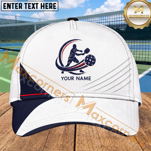 Maxcorners Pickleball Player Red Navy Motion Swoosh Personalized Name 3D Cap