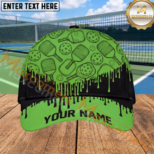 Maxcorners Pickleball Orange Black Dripping Pattern Personalized Name 3D Cap (4 Colors)