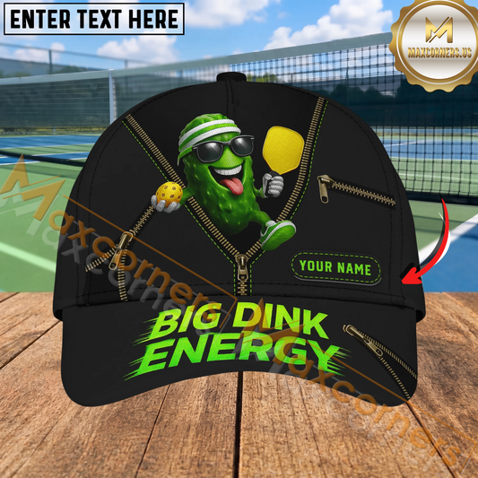 Maxcorners Big Dink Energy Cool Pickle Character Zipper Style Personalized Name 3D Cap