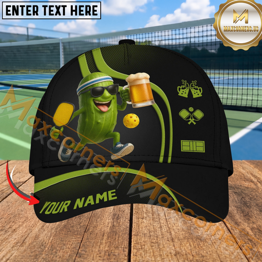 Maxcorners Pickleball Beer Lover Cool Pickle Character Personalized Name 3D Cap