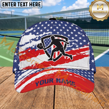 Maxcorners Pickleball Player Patriotic Stars And Stripes Personalized Name 3D Cap