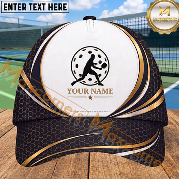 Maxcorners Pickleball Player Luxury Black Gold Honeycomb Personalized Name 3D Cap