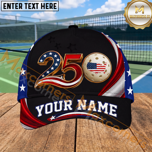 Maxcorners USA 250th Anniversary Pickleball Cap Patriotic American Flag Design Personalized Name 3D Cap