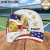 Maxcorners Pickleball Cap Gold Player Silhouette National Flag Stars Design Personalized Name 3D Cap