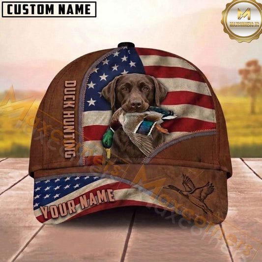 Maxcorners Hunting Dog Duck Hunting American Flag Leather Zipper Detail Personalized Name 3D Cap