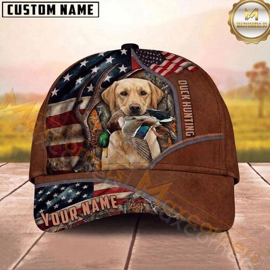 Maxcorners Hunting Dog Waterfowl Hunting Antler Frame American Flag Camo Personalized Name 3D Cap