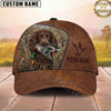 Maxcorners Hunting Dog Duck Hunter Mallard In Mouth Stitched Leather Reeds Personalized Name 3D Cap