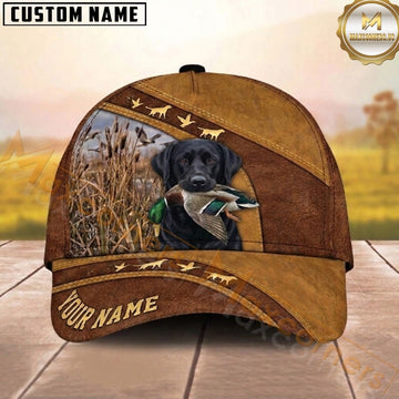 Maxcorners Hunting Dog Waterfowl Hunter Mallard In Mouth Brown Leather Dog Silhouettes Personalized Name 3D Cap