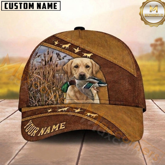 Maxcorners Hunting Dog Waterfowl Hunter Mallard In Mouth Brown Leather Dog Silhouettes Personalized Name 3D Cap