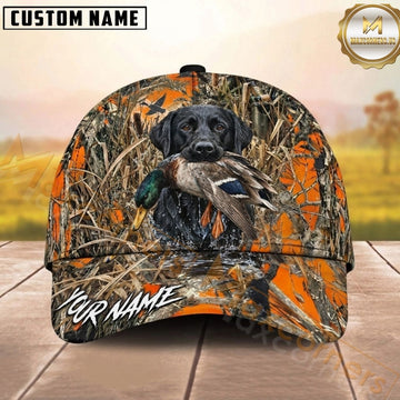 Maxcorners Hunting Dog Duck Hunting Blaze Orange Reeds Camo Mallard In Mouth Personalized Name 3D Cap