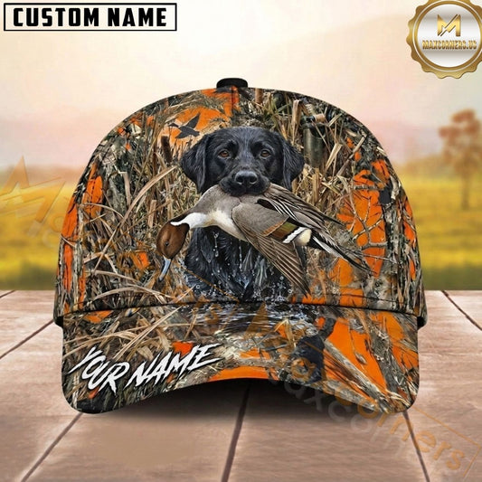 Maxcorners Hunting Dog Duck Hunting Blaze Orange Reeds Camo Mallard In Mouth Personalized Name 3D Cap