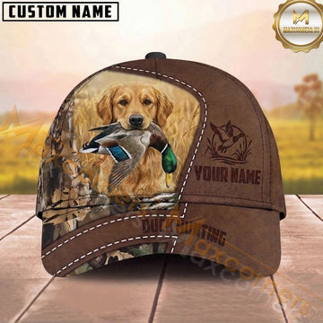 Maxcorners Hunting Dog Waterfowl Hunter Mallard In Mouth Stitched Leather Badge Personalized Name 3D Cap