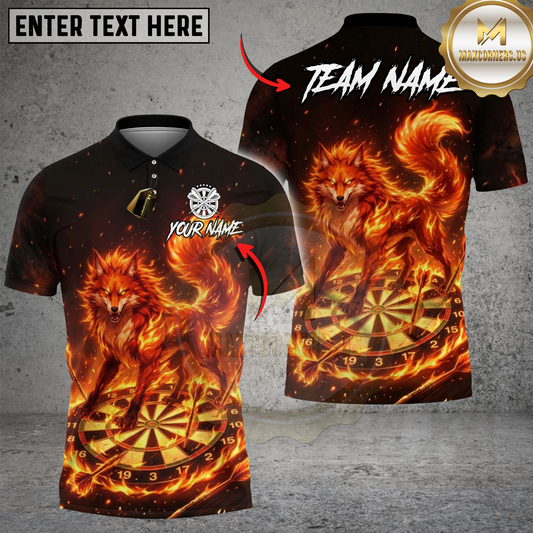 Maxcorners Dartboard Fire Fox Nine Tailed Mythical Creature Burning Flame Multi Options Personalized Name, Team Name Unisex 3D Shirt (4 Colors)