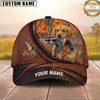 Maxcorners Hunting Dog Duck Hunt Mallard In Mouth Brown Leather Badge Personalized Name 3D Cap