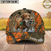 Maxcorners Hunting Dog Waterfowl Hunting Mallard In Mouth Splash Water Blaze Orange Camo Personalized Name 3D Cap