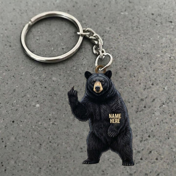 Maxcorners Black Bear Middle Finger Funny Wildlife Animal Custom Name Gift 2D Flat Acrylic Ornament, Keychain