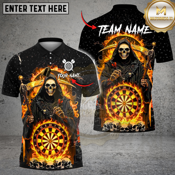 Maxcorners Darts Grim Reaper Flaming Dartboard Multi Options Personalized Name, Team Name Unisex 3D Shirt (4 Colors)