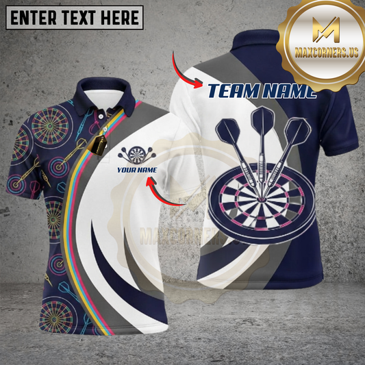 Maxcorners Vibrant Rainbow Stripe Darts Pattern Bullseye Dartboard Multi Options Personalized Name, Team Name Unisex 3D Shirt