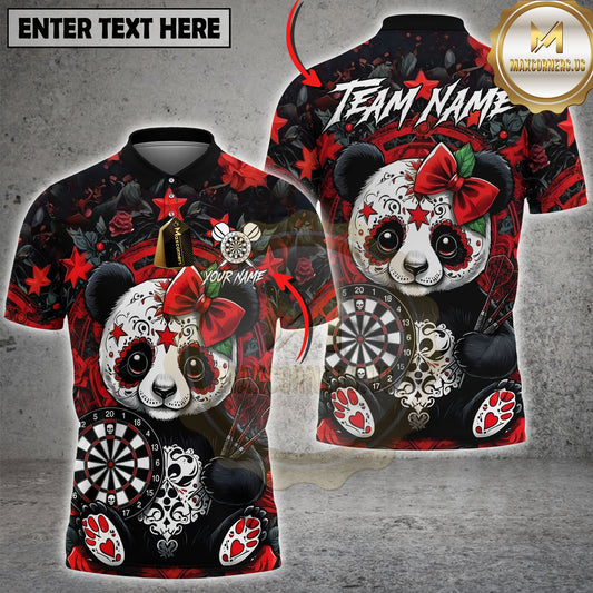 Maxcorners Sugar Skull Panda Red Roses & Stars Dartboard Pattern Multi Options Personalized Name, Team Name Unisex 3D Shirt (4 Colors)