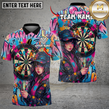 Maxcorners Darts Graffiti Anime Girl Multicolor Options Personalized Name, Team Name 3D Shirt