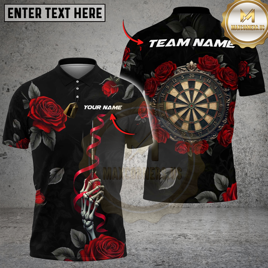 Maxcorners Skeleton Rose Shirt Dark Floral Dart Theme Multi Options Personalized Name, Team Name Unisex 3D Shirt (4 Colors)