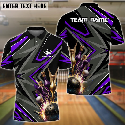 Maxcorners Bowling & Pins Sport Jersey Multicolor Option Customized Name, Team Name 3D Polo Shirt (3 Colors) 02