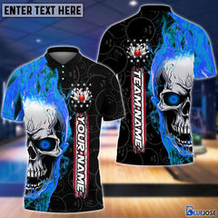Maxcorners Bowling Fire Skull Art Multicolor Option Customized Name 3D Shirt