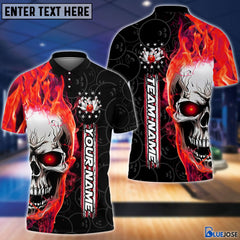 Maxcorners Bowling Fire Skull Art Multicolor Option Customized Name 3D Shirt