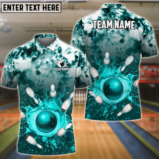 Maxcorners Bowling & Pins Tie-Dye Pattern Multicolor Option Customized Name, Team Name 3D Polo Shirt (4 Colors)