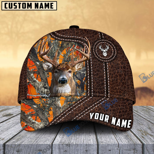 Maxcorners Hunting Deer Premium Leather Pattern Personalized Hats 3D Multicolored
