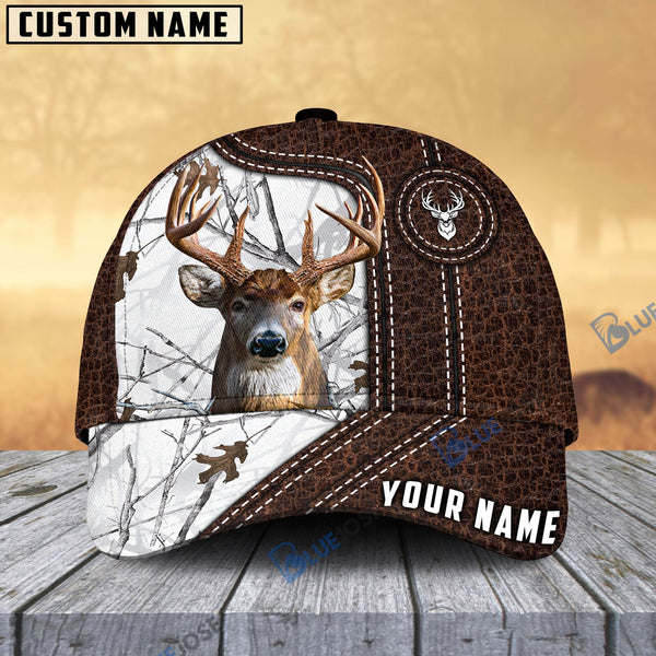Maxcorners Hunting Deer Premium Leather Pattern Personalized Hats 3D Multicolored