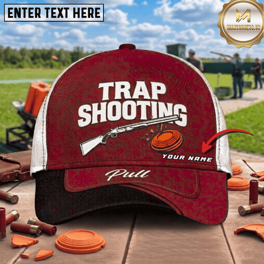 (8 Colors) Maxcorners Trap Shooting Shotgun Clay Break Pull Script Trap Shooting Multicolor Options Personalized Name 3D Cap