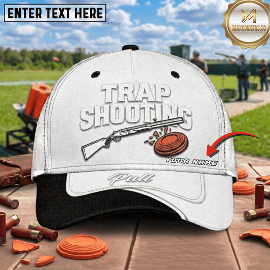(8 Colors) Maxcorners Trap Shooting Shotgun Clay Break Pull Script Trap Shooting Multicolor Options Personalized Name 3D Cap