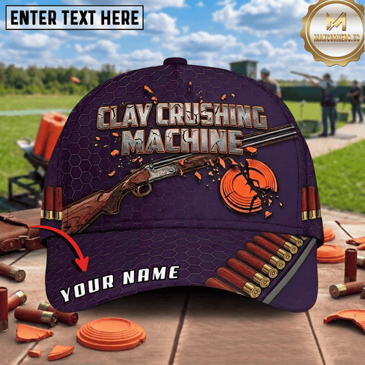 (8 Colors) Maxcorners "Clay Crushing Machine" Shotgun Shattered Clay Shell Hex Trap Shooting Multicolor Options Personalized Name 3D Cap