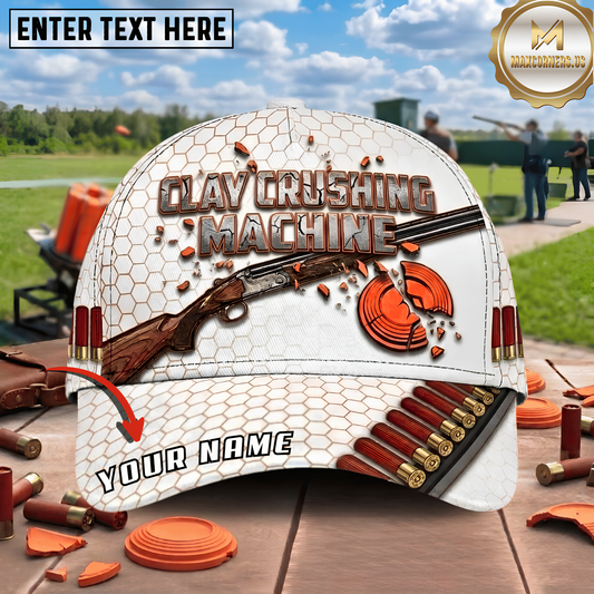 (8 Colors) Maxcorners "Clay Crushing Machine" Shotgun Shattered Clay Shell Hex Trap Shooting Multicolor Options Personalized Name 3D Cap