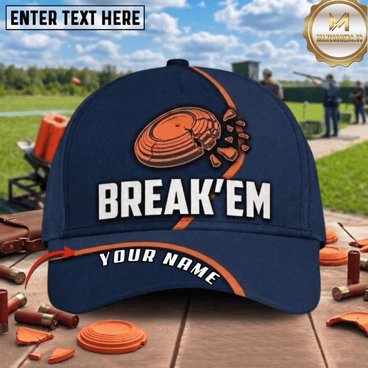 (8 Colors) Maxcorners Break Em Shattered Clay Orange Target Stripe Trap Shooting Multicolor Options Personalized Name 3D Cap