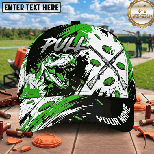 (8 Colors) Maxcorners T-Rex Pull Crossed Shotguns Clay Target Paint Splash Trap Shooting Multicolor Options Personalized Name 3D Cap