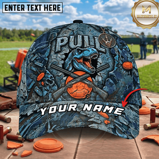 Maxcorners Cracked Stone T-Rex Pull Crossed Shotguns Clay Target Trap Shooting Multicolor Options Personalized Name 3D Cap